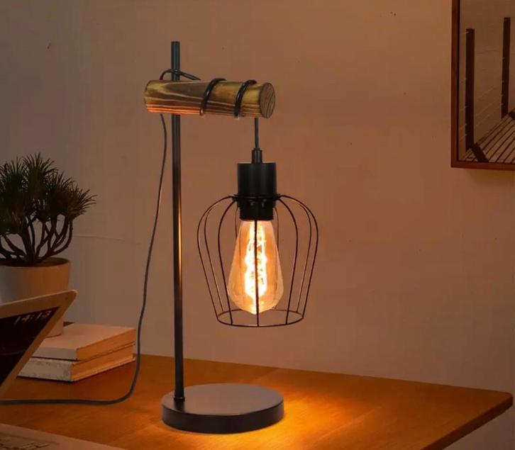 Industriële Tafellamp - 45cm - Incl. Lamp, Huis en Inrichting, Lampen | Vloerlampen, Nieuw, Minder dan 100 cm, Hout, Metaal, Ophalen of Verzenden