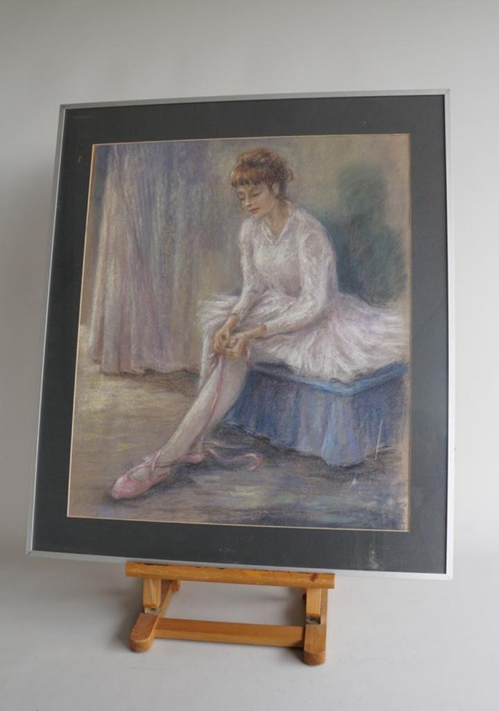 Ballerina op Bank - Pastel, Antiek en Kunst, Kunst | Tekeningen en Foto's, Ophalen