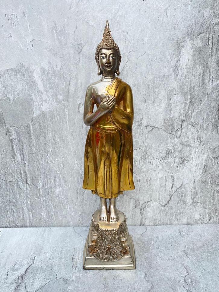 Staande Boeddha Brons Bicolor – Uniek uit Thailand, Huis en Inrichting, Woonaccessoires | Boeddhabeelden, Zo goed als nieuw, Ophalen of Verzenden
