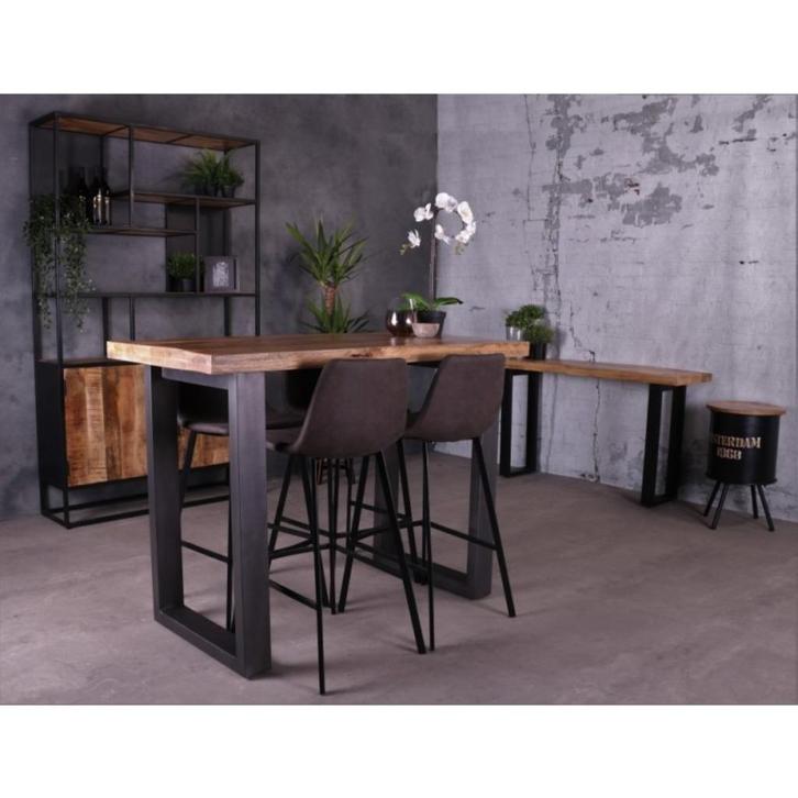 Bartafel Mangohout + staal 160 x 70 x 100 cm., Huis en Inrichting, Barren, Nieuw, Ophalen of Verzenden