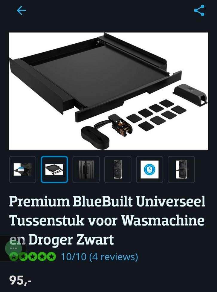BlueBuilt Tussenstuk Wasmachine & Droger - Zwart, Witgoed en Apparatuur, Wasmachines, Nieuw, Voorlader, Ophalen
