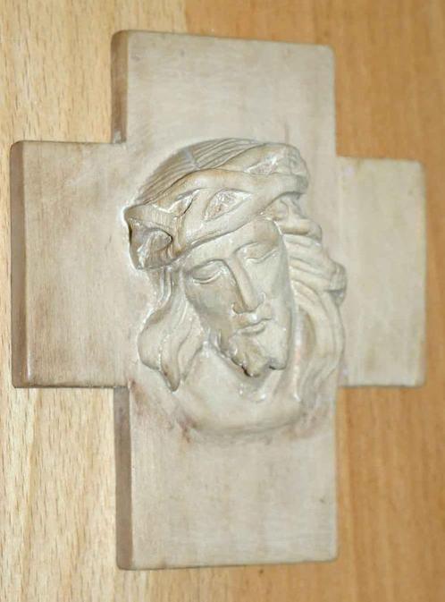 Houten Christuskop 13 x 15 cm - 5970, Verzamelen, Religie, Gebruikt, Christendom | Katholiek, Overige typen, Ophalen of Verzenden