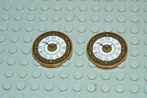 L953 Tegels 3x3 rond goud met opdruk klok 2 st., Kinderen en Baby's, Speelgoed | Duplo en Lego, Nieuw, Lego, Losse stenen, Ophalen of Verzenden