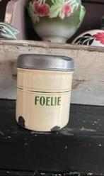 emaille foelie creme blik / voorraadpotje, Antiek en Kunst, Ophalen of Verzenden