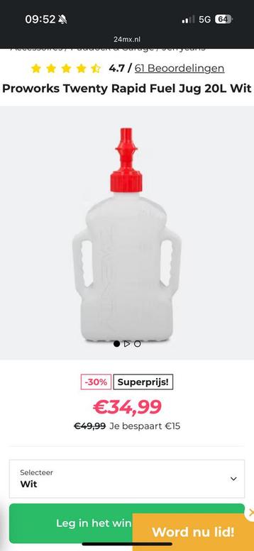 Proworks Twenty Rapid Fuel Jug 20L Wit beschikbaar voor biedingen