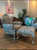 Luxe barok fauteuil met poed – zebra print - Retro Vintage, Huis en Inrichting, Fauteuils, Ophalen, Zo goed als nieuw, Hout, 75 tot 100 cm