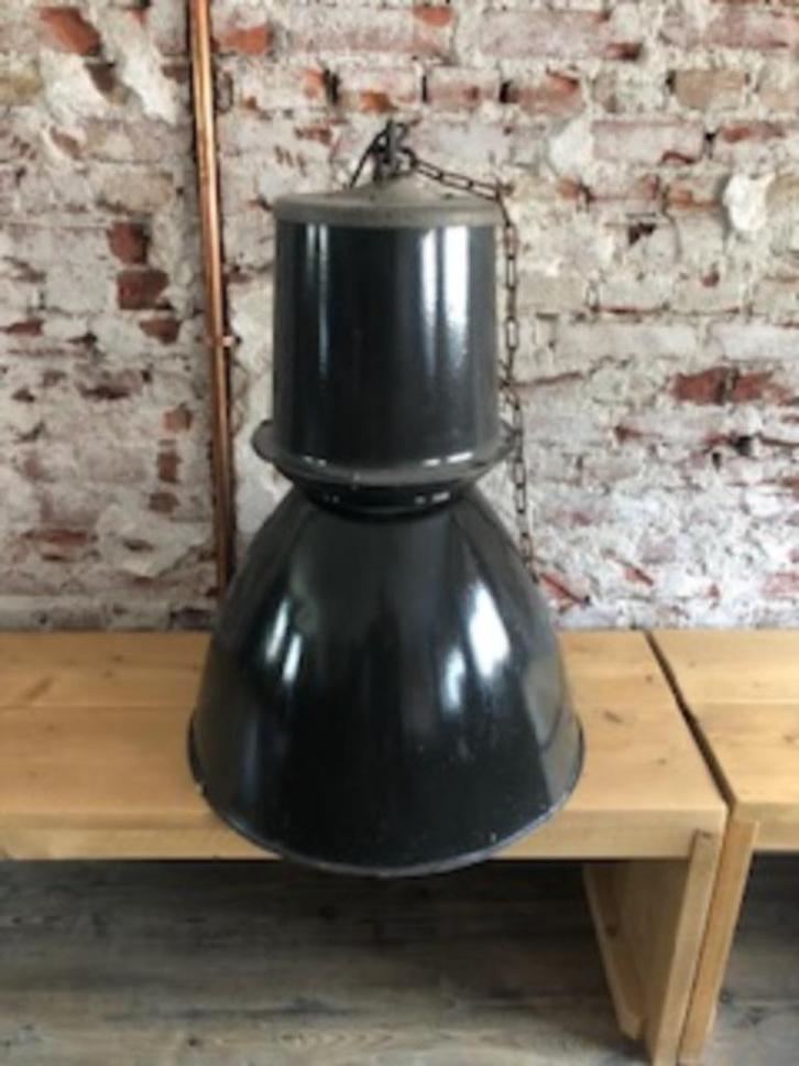 Vintage fabriekslampen, Huis en Inrichting, Lampen | Hanglampen, Gebruikt, 75 cm of meer, Metaal, Ophalen