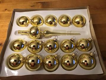 Vintage glazen goudkleuige kerstballen met piek beschikbaar voor biedingen