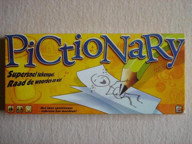 LEUK: Pictionary - Party tekenspel !, Hobby en Vrije tijd, Gezelschapsspellen | Bordspellen, Zo goed als nieuw, Drie of vier spelers