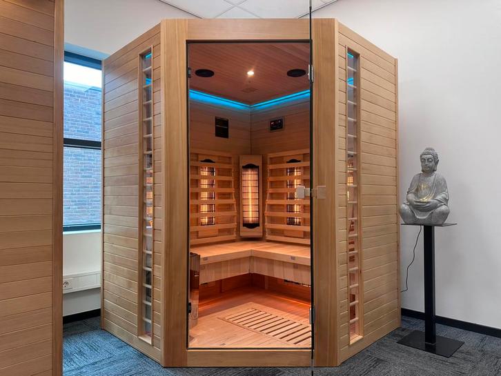 COMBI SAUNA INFRAROOD MET OPGIETKACHEL GRATIS BEZORGD! 🚚, Sport en Fitness, Sauna, Zo goed als nieuw, Complete sauna, Fins of Traditioneel