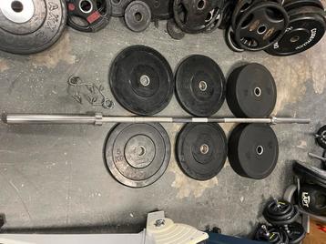 Olympische halter stsng met  70 kg bumperplates schijven beschikbaar voor biedingen