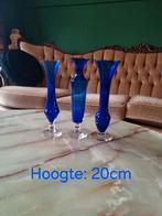 Set van 3 Murano Glas Vaasjes - Blauw, Antiek en Kunst, Antiek | Glas en Kristal, Ophalen