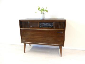 vintage kast jaren70 lp kast radio audio meubel dressoir