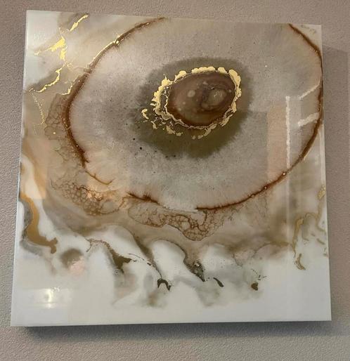 Epoxy Schilderij - Goud, Bruin, Zand - 55x55cm - ZGAN, Huis en Inrichting, Woonaccessoires | Wanddecoraties, Zo goed als nieuw
