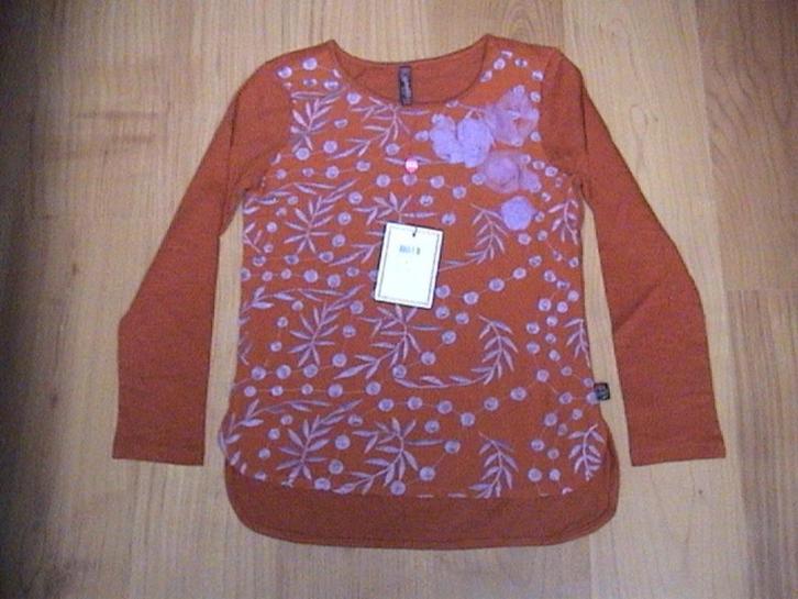 DIDI NIEUW oranje / rood shirt + opdruk van lila bloemen 140, Kinderen en Baby's, Kinderkleding | Maat 140, Nieuw, Meisje, Shirt of Longsleeve