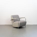 2x Leolux Scylla Fauteuil Laag Gestreepte Stof - Grijs Leer, Niet ingevuld, Leer, Niet ingevuld, 75 tot 100 cm