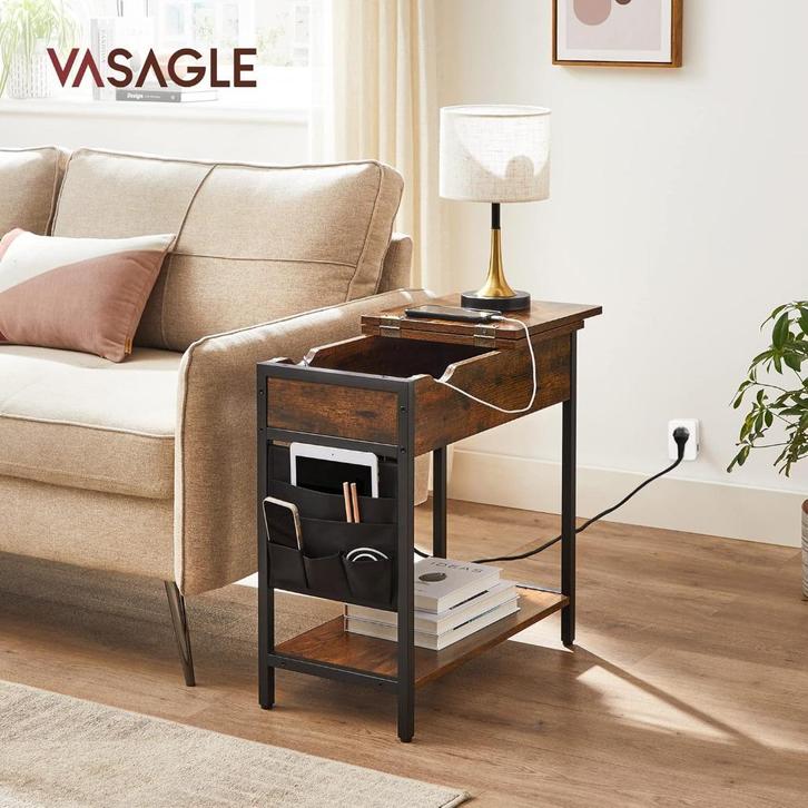 Bijzettafel-Oplaadtafel-60D x 31,5B x 60H cm, Huis en Inrichting, Tafels | Bijzettafels, Nieuw, Rond, 45 tot 60 cm, Minder dan 55 cm