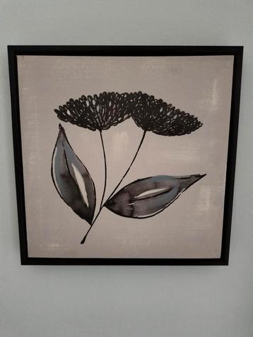 Wit canvas print, doek van een zwarte plant in zwart frame  beschikbaar voor biedingen
