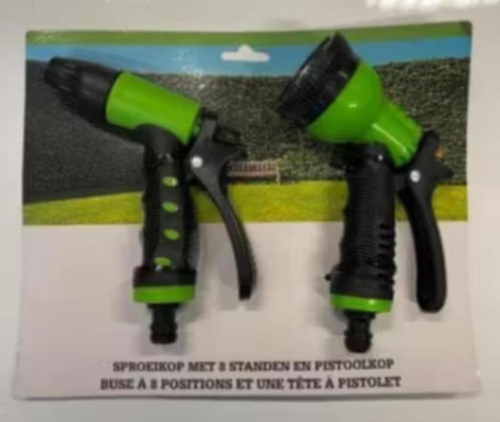 Nieuw! Sproeikop met 8 standen en pistoolkop €6,99, Tuin en Terras, Tuinsproeiers, Nieuw, Handsproeier, Ophalen of Verzenden