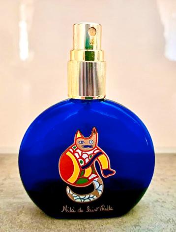 Vintage Niki de Saint Phalle parfumfles blauw kattenfiguur beschikbaar voor biedingen