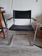 Vintage retro lederen buisframe stoel, Huis en Inrichting, Stoelen, Ophalen, Zwart, Leer, Zo goed als nieuw