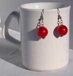 oorbellen van 14 mm kraal rood met zilverkleurige oorhangers, Sieraden, Tassen en Uiterlijk, Oorbellen, Overige materialen, Hangers