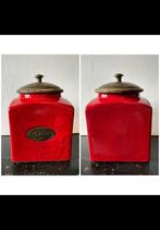 1 Rode stenen pot met deksel & koper plaatje met flour er op, Ophalen of Verzenden