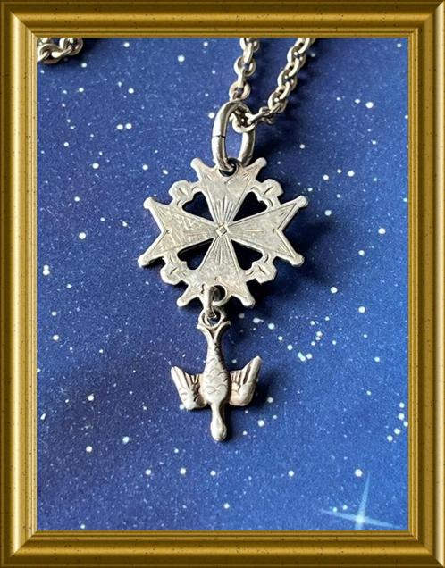 Zilveren hanger: hugenoten kruisje aan ketting, Sieraden, Tassen en Uiterlijk, Antieke sieraden, Hanger, Zilver, Ophalen of Verzenden
