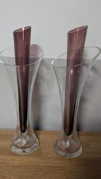 Twee siervazen, glas/aubergine, Huis en Inrichting, Woonaccessoires | Vazen, Ophalen, Overige kleuren, Glas, Minder dan 50 cm