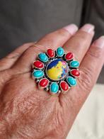 nieuw zilveren bonte ring maat 19, Verzenden, 19 tot 20, Nieuw, Met edelsteen