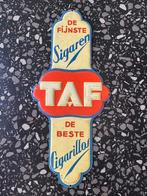 Fraai stokoud blikken TAF sigaren deurpostje. 1933, Ophalen of Verzenden, Gebruikt, Reclamebord