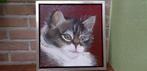 Schilderij poes t.v.d. van de asieldiertjes, Huis en Inrichting, Minder dan 50 cm, Oorspronkelijke maker, Nieuw, Ophalen of Verzenden