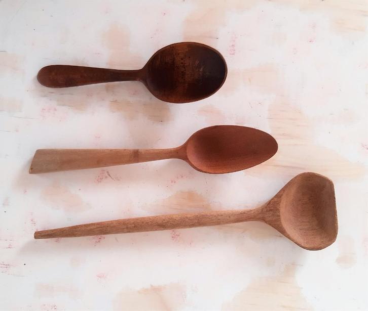 HOUTEN LEPELS VINTAGE 60/70 JAREN, Huis en Inrichting, Keuken | Bestek, Zo goed als nieuw, Los bestek, Hout, Ophalen of Verzenden