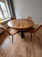 Mangohout tafel rond inclusief 4 stoelen 1.30meter, Huis en Inrichting, Ophalen