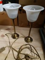 2 tafellampen, glazen kapjes, poot goudkleurig, Minder dan 50 cm, Ophalen