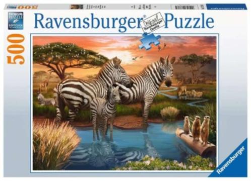 Ravensburger: Zebra's bij de drinkplaats 500 stukjes, Hobby en Vrije tijd, Denksport en Puzzels, Nieuw, Legpuzzel, 500 t/m 1500 stukjes