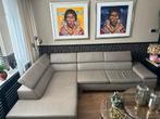 Lederen leren hoekbank met verstelbare hoofdsteunen beige, Ophalen, Gebruikt, Leer, Modern