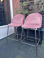 2 stijlvolle roze barkrukken velvet, gouden poten, 2 krukken, Ophalen of Verzenden, Zo goed als nieuw, 60 tot 90 cm