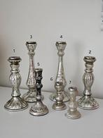 Set/6 kandelaars in armeluis zilverlook. 5 st. Sissy Boy, Ophalen of Verzenden, Wit, Overige materialen, Minder dan 25 cm