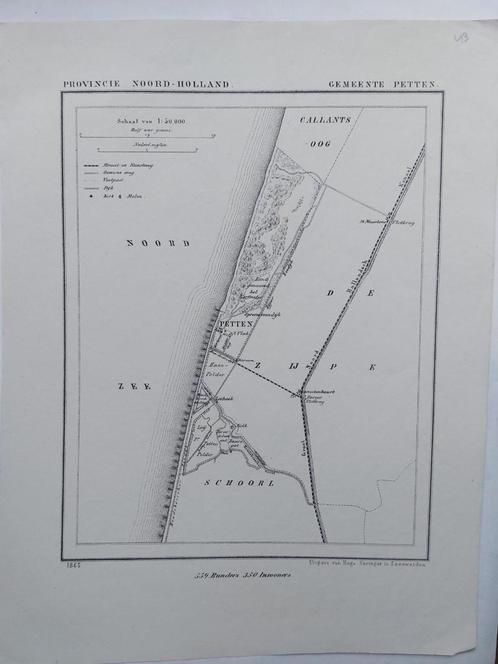 43 / Petten Schoorl De Zijpe Litho uit 1865 van J. Kuyper, Antiek en Kunst, Kunst | Litho's en Zeefdrukken, Ophalen of Verzenden