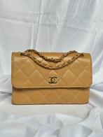 Chanel vintage classic medium single flap bag beige, Sieraden, Tassen en Uiterlijk, Tassen | Damestassen, Beige, Verzenden