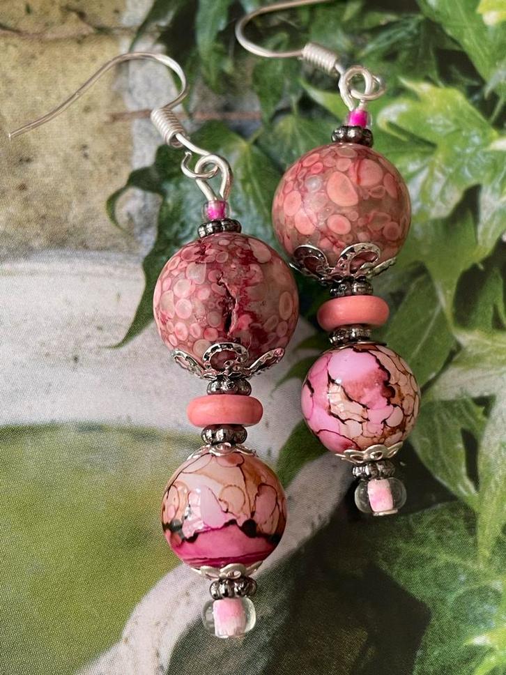 Maifan natuurstenen hangers, Sieraden, Tassen en Uiterlijk, Oorbellen, Nieuw, Hangers, Glas, Roze, Met edelsteen, Ophalen of Verzenden