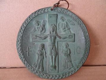 Art deco bronzen kruisbeeld reliëf antieke plaquette 9cm beschikbaar voor biedingen