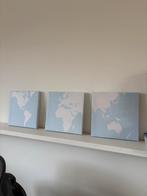 Lichtblauwe wereldkaart schilderijtjes, Huis en Inrichting, Ophalen, Minder dan 50 cm, Zo goed als nieuw, Schilderij