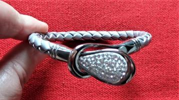 Nieuw: stijlvolle armband zilver rvs gevlochten strass wit beschikbaar voor biedingen