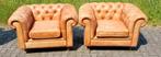 2 Chesterfield XL club fauteuils licht bruin leer + BEZORGD, Huis en Inrichting, Fauteuils, Gebruikt, Chesterfield, Ophalen of Verzenden