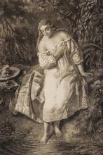 Vrouw bij een beek - Hendrik Adriaan Christiaan Dekker, Antiek en Kunst, Kunst | Litho's en Zeefdrukken, Verzenden