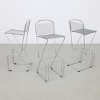 3x Postmodern Bar stool in Chromed Metal, 1980s, Huis en Inrichting, Barkrukken, 60 tot 90 cm, Gebruikt, Ophalen