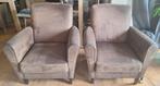 Te koop 2x fauteuils met een hocker suède leer bruin!, Ophalen, Gebruikt, Minder dan 75 cm, Leer