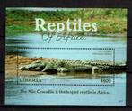 liberia 2019 pf blok nijl krokodil reptielen crocodiles, Ophalen of Verzenden, Dier of Natuur, Postfris